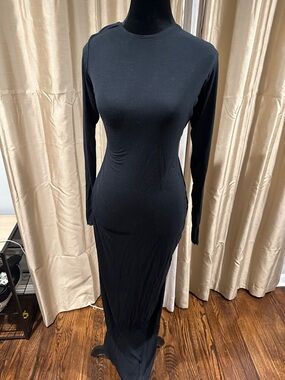 SKIMS Black Long-Sleeve See Through Maxi Dress